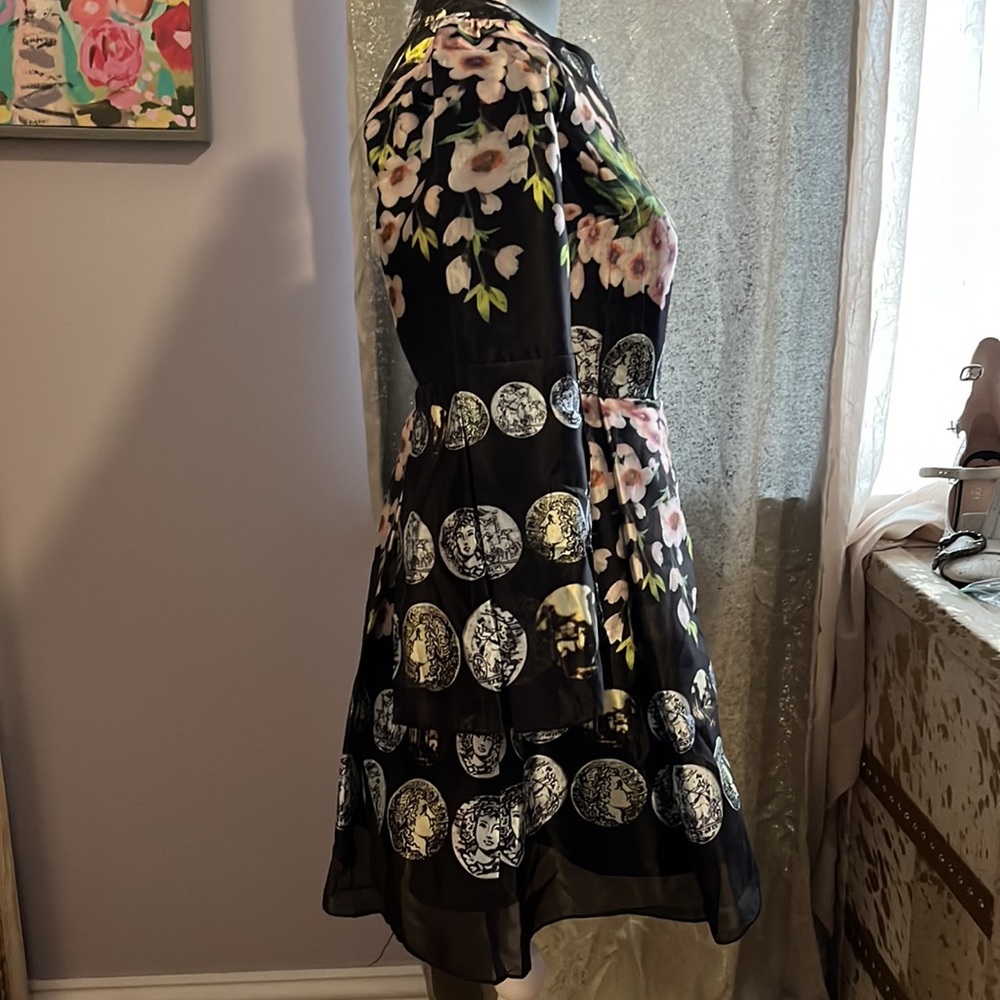Dolce and Gabbana inspired Coin-Print Bell-Sleeve Mini Dress Black - Picture 5 of 5
